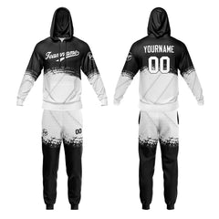 Benutzerdefiniert Schwarz Weiß Tarnung Sport Jersey Satz Trainingsanzug Zur Seite fahren Kapuzenpullover Oberteile und Hose Satz Königlich