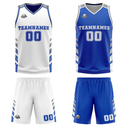 Benutzerdefinierte Weiß Blau Grau Reversible Basketball Jersey Personalisierte Print Name Nummer Logo