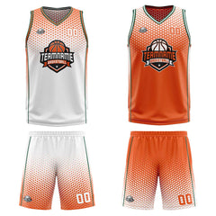Benutzerdefinierte Weiß Orange Grün Reversible Basketball Jersey Personalisierte Print Name Nummer Logo