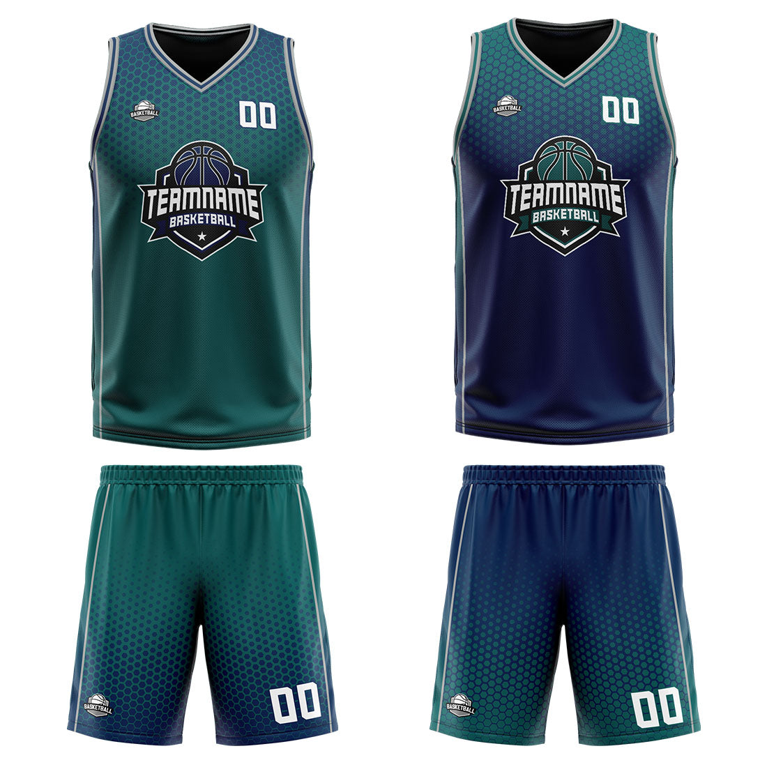Benutzerdefinierte Grün Marine Grau Reversible Basketball Jersey Personalisierte Print Name Nummer Logo