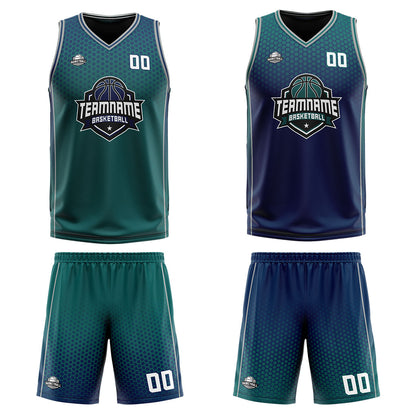 Benutzerdefinierte Grün Marine Grau Reversible Basketball Jersey Personalisierte Print Name Nummer Logo