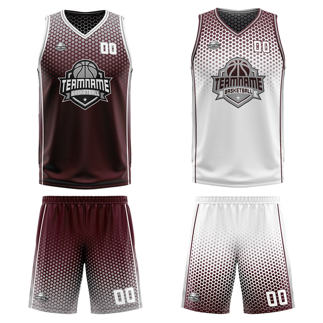Benutzerdefinierte Burgund Grau Weiß Reversible Basketball Jersey Personalisierte Print Name Nummer Logo