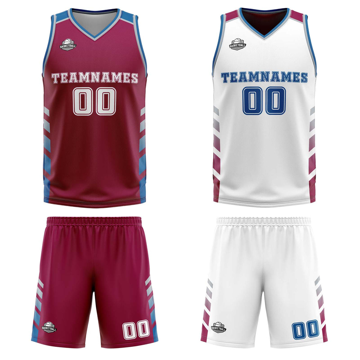 Benutzerdefinierte Burgund Weiß Blau Reversible Basketball Jersey Personalisierte Print Name Nummer Logo