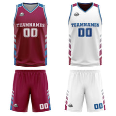 Benutzerdefinierte Burgund Weiß Blau Reversible Basketball Jersey Personalisierte Print Name Nummer Logo