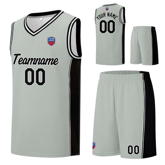 Individuelle Basketball-Jersey-Shorts für Männer und Frauen. Gestickter und gedruckter Name, Nummer und Logo Grau