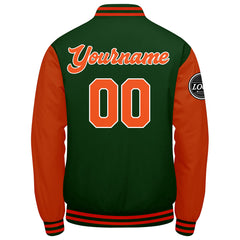 Benutzerdefinierte Verlauf Varsity-Jacke. Letterman-Jacke Dunkelgrün Orange