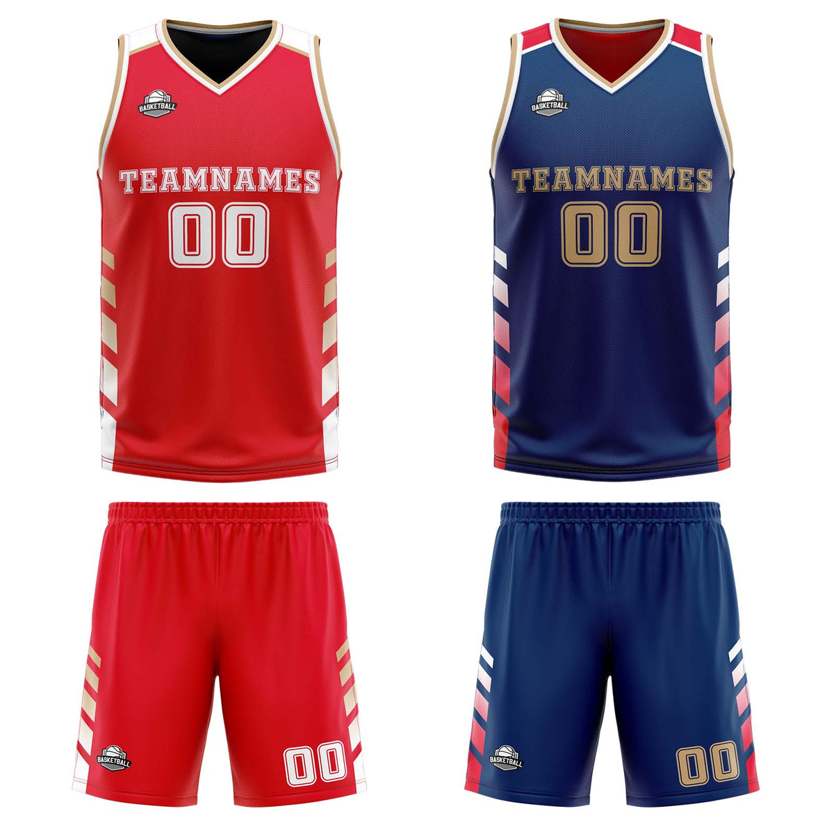 Benutzerdefinierte Rot-Marine-Gold Reversible Basketball Jersey Personalisierte Print Name Nummer Logo