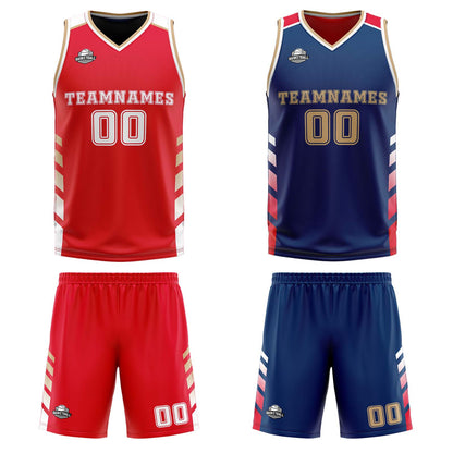 Benutzerdefinierte Rot-Marine-Gold Reversible Basketball Jersey Personalisierte Print Name Nummer Logo