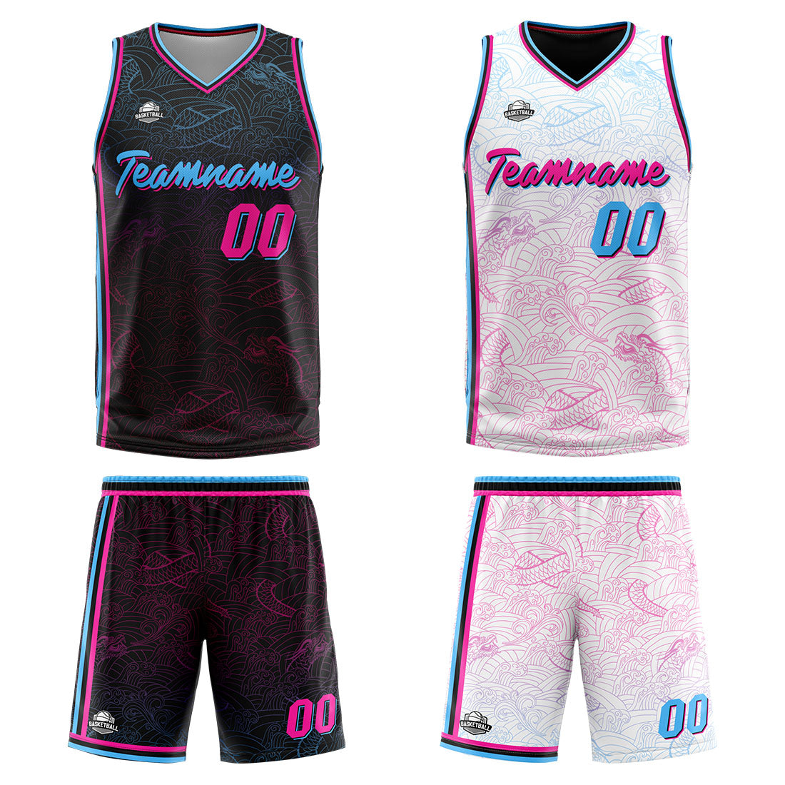 Benutzerdefinierte Reversible Basketball Jersey Personalisierte Print Name Nummer Logo Schwarz-Weiß