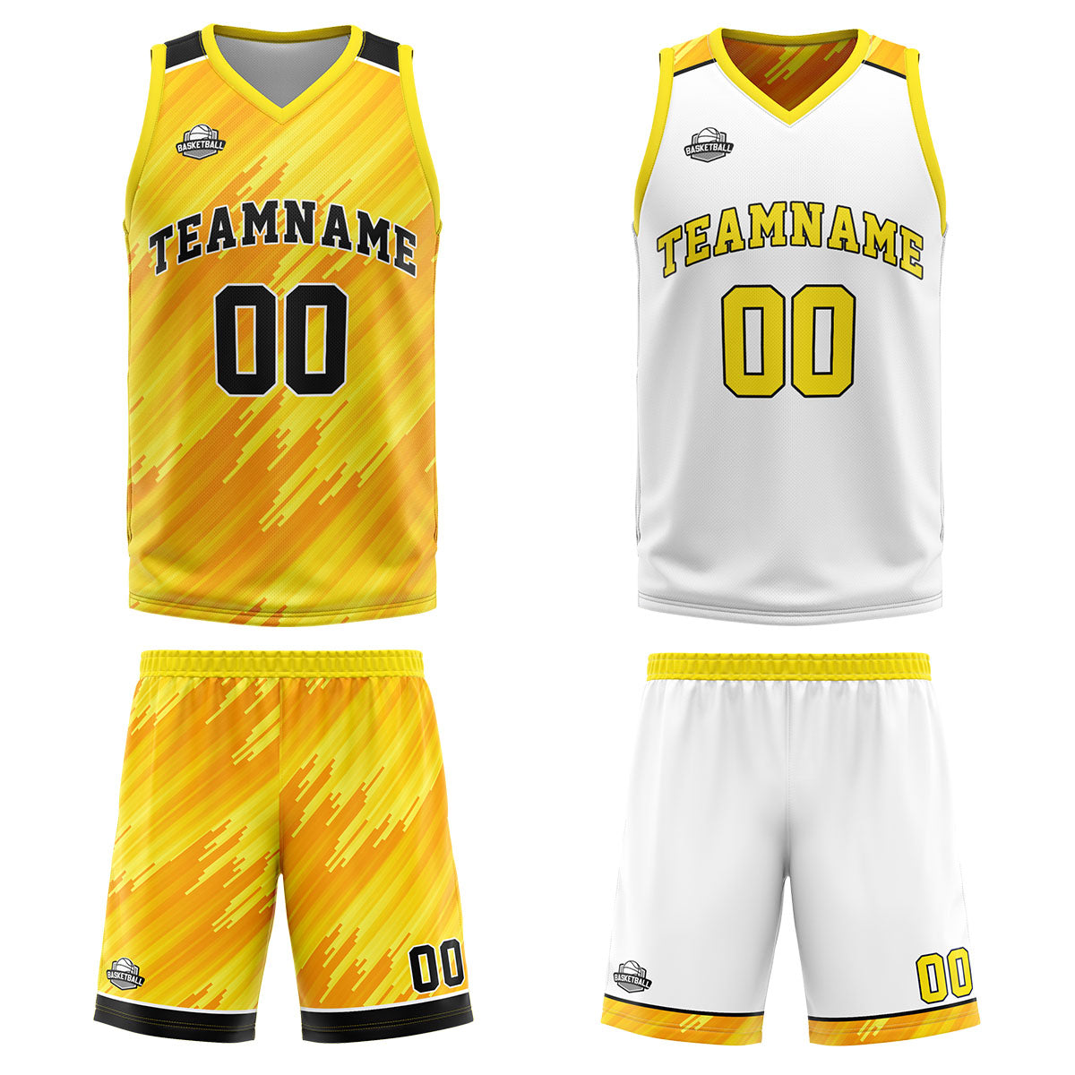 Benutzerdefinierte Gelb Reversible Basketball Jersey Personalisierte Print Name Nummer Logo
