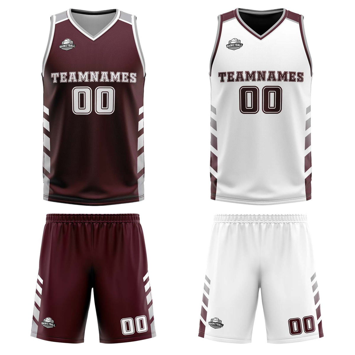 Benutzerdefinierte Karminrot Weiß Grau Reversible Basketball Jersey Personalisierte Print Name Nummer Logo