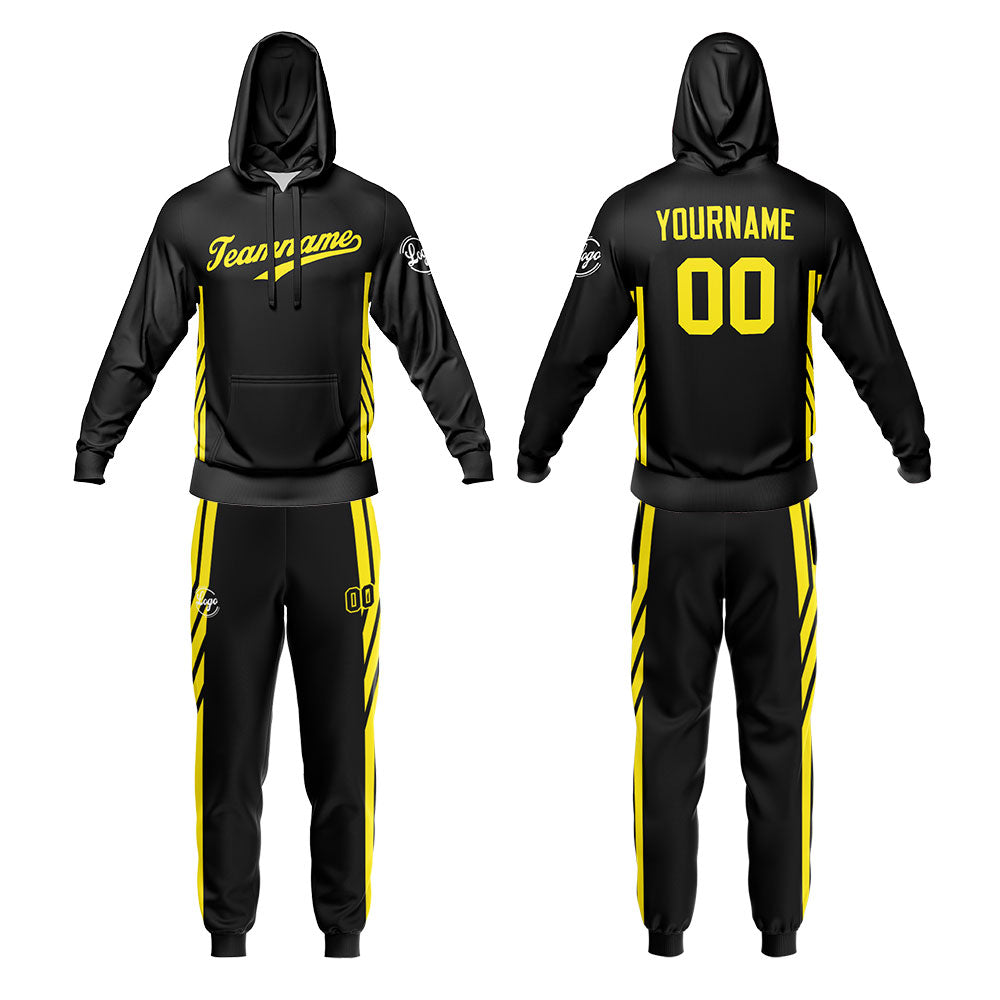 Benutzerdefiniert Schwarz Tarnung Sport Jersey Satz Trainingsanzug Zur Seite fahren Kapuzenpullover Oberteile und Hose Satz Königlich
