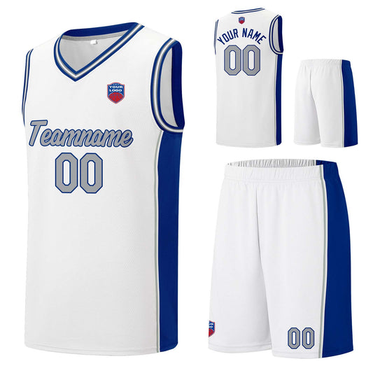 Individuelle Basketball-Jersey-Shorts für Männer und Frauen. Gestickter und gedruckter Name, Nummer und Logo Weiß