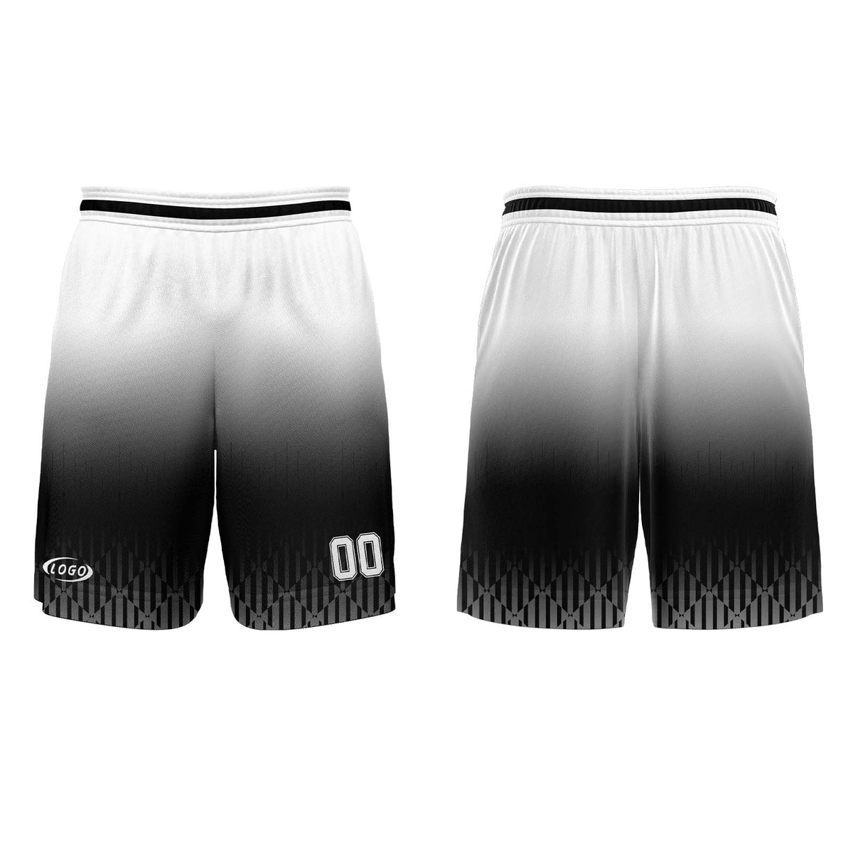 Benutzerdefinierter Schwarz Weiß Farbverlauf Basketball Jersey Uniform Anzug gedruckt Ihr Logo Name Nummer