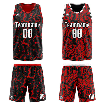 Benutzerdefinierte Reversible Basketball Jersey Personalisierte Print Name Nummer Logo Neon Grün&Schwarz&Rot