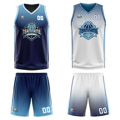 Benutzerdefinierte Marine Blau Weiß Reversible Basketball Jersey Personalisierte Print Name Nummer Logo