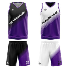 Benutzerdefinierte Reversible Basketball Jersey Personalisierte Print Name Nummer Logo Schwarz&Lila