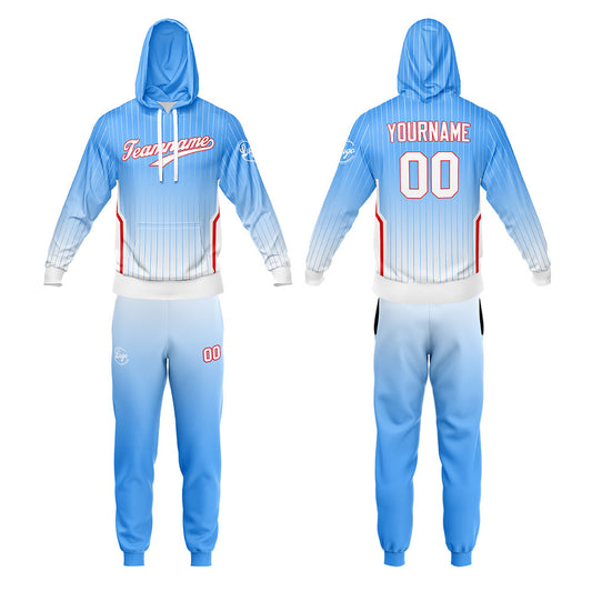 Benutzerdefiniert Hellblau Tarnung Sport Jersey Satz Trainingsanzug Zur Seite fahren Kapuzenpullover Oberteile und Hose Satz Königlich