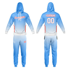 Benutzerdefiniert Hellblau Tarnung Sport Jersey Satz Trainingsanzug Zur Seite fahren Kapuzenpullover Oberteile und Hose Satz Königlich