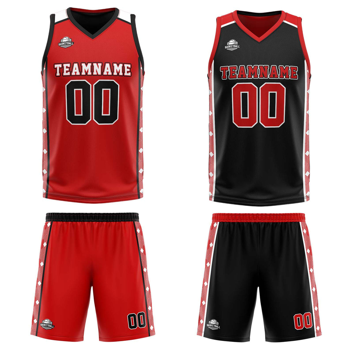 Benutzerdefinierte Rot Schwarz Reversible Basketball Jersey Personalisierte Print Name Nummer Logo