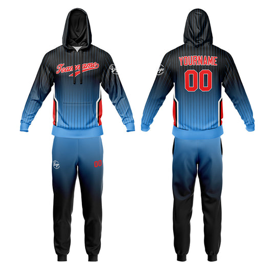 Benutzerdefiniert Schwarz Blau Tarnung Sport Jersey Satz Trainingsanzug Zur Seite fahren Kapuzenpullover Oberteile und Hose Satz Königlich