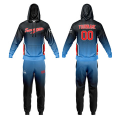 Benutzerdefiniert Schwarz Blau Tarnung Sport Jersey Satz Trainingsanzug Zur Seite fahren Kapuzenpullover Oberteile und Hose Satz Königlich