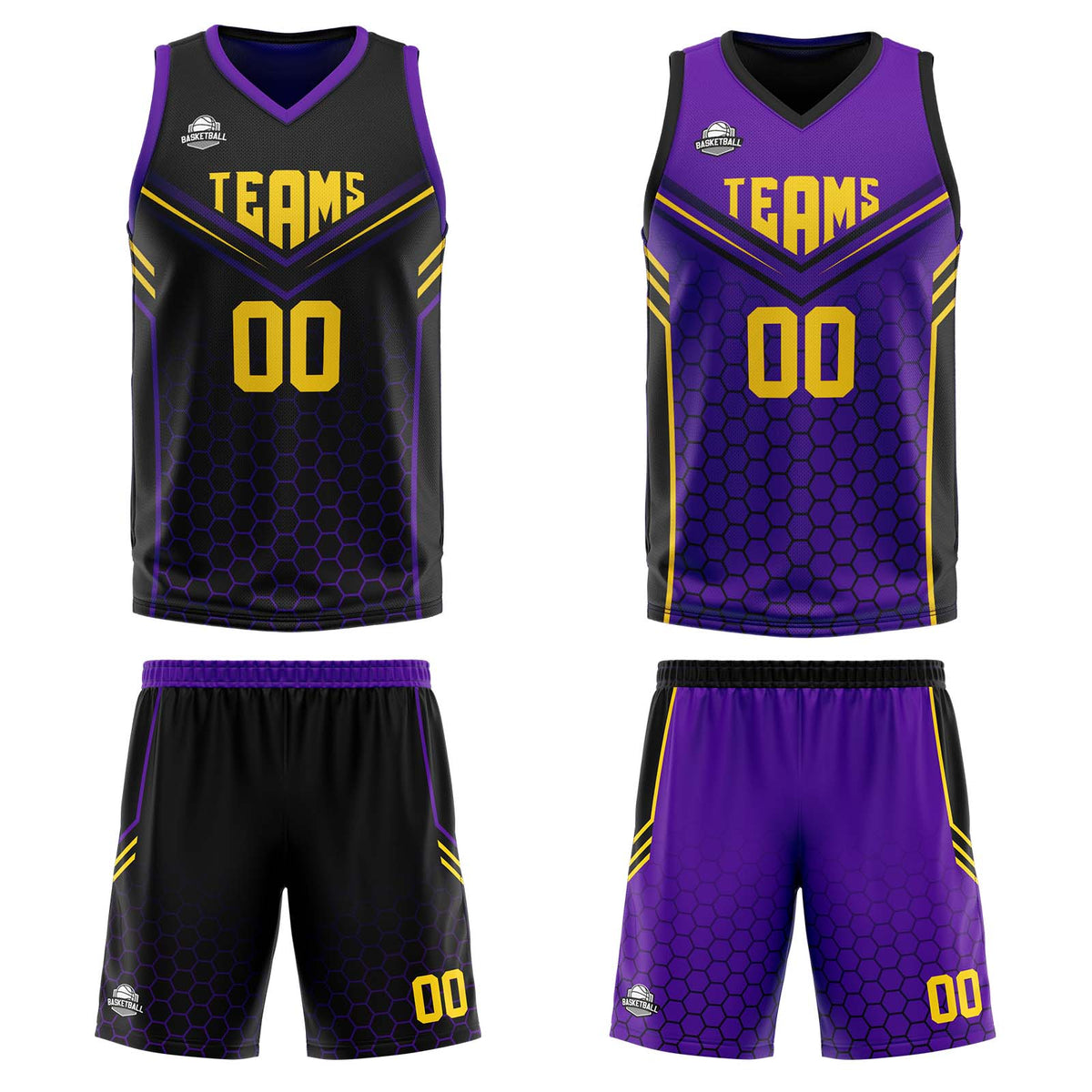 Benutzerdefinierte Schwarz Lila Reversible Basketball Jersey Personalisierte Print Name Nummer Logo