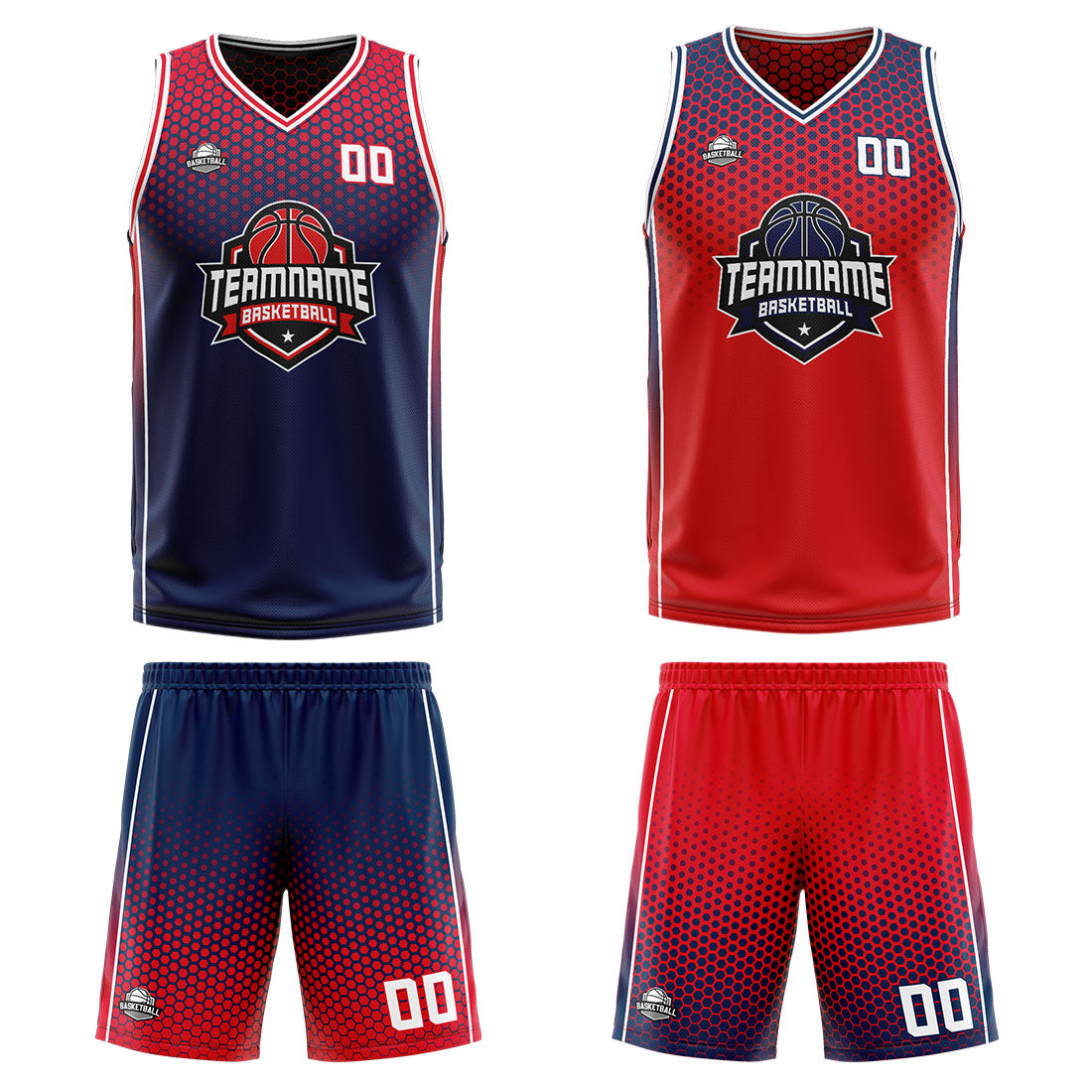 Benutzerdefinierte Marine Rot Reversible Basketball Jersey Personalisierte Print Name Nummer Logo