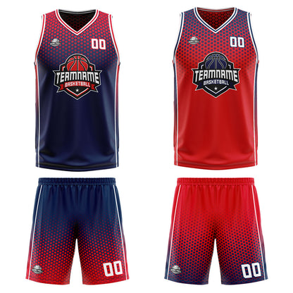 Benutzerdefinierte Marine Rot Reversible Basketball Jersey Personalisierte Print Name Nummer Logo