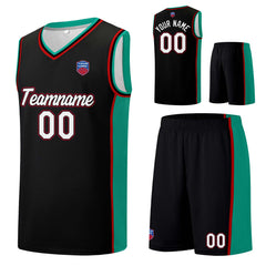 Individuelle Basketball-Jersey-Shorts für Männer und Frauen. Gestickter und gedruckter Name, Nummer und Logo Schwarz&Grün