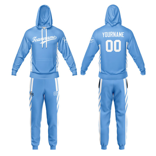 Benutzerdefiniert Hellblau Tarnung Sport Jersey Satz Trainingsanzug Zur Seite fahren Kapuzenpullover Oberteile und Hose Satz Königlich