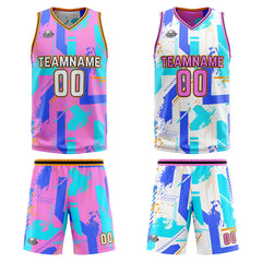 Benutzerdefinierte Rosa Blau Reversible Basketball Jersey Personalisierte Print Name Nummer Logo