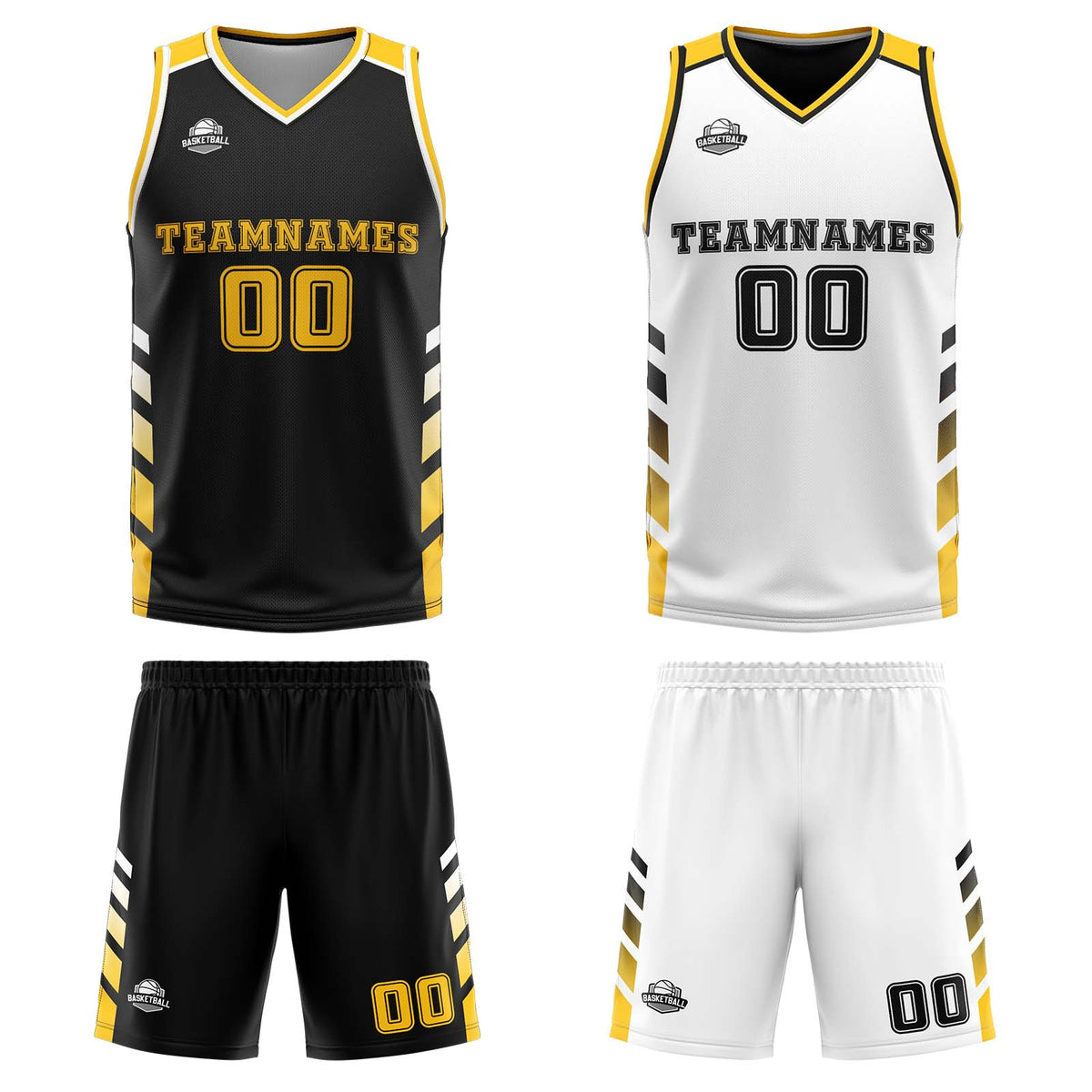 Benutzerdefinierte Schwarz Weiß Gelb Reversible Basketball Jersey Personalisierte Print Name Nummer Logo
