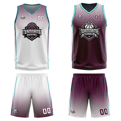 Benutzerdefinierte Weiß Rot Cyan Reversible Basketball Jersey Personalisierte Print Name Nummer Logo