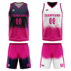 Benutzerdefinierte Reversible Basketball Jersey Personalisierte Print Name Nummer Logo Marine-Heiß Rosa