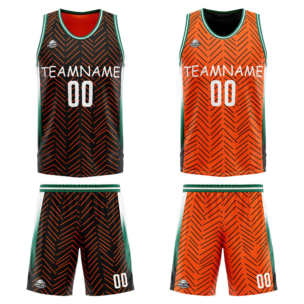Benutzerdefinierte Reversible Basketball Jersey Personalisierte Print Name Nummer Logo Chevron-Schwarz&Orange