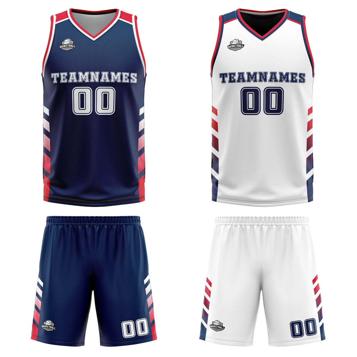 Benutzerdefinierte Marine Weiß Rot Reversible Basketball Jersey Personalisierte Print Name Nummer Logo