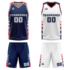 Benutzerdefinierte Marine Weiß Rot Reversible Basketball Jersey Personalisierte Print Name Nummer Logo