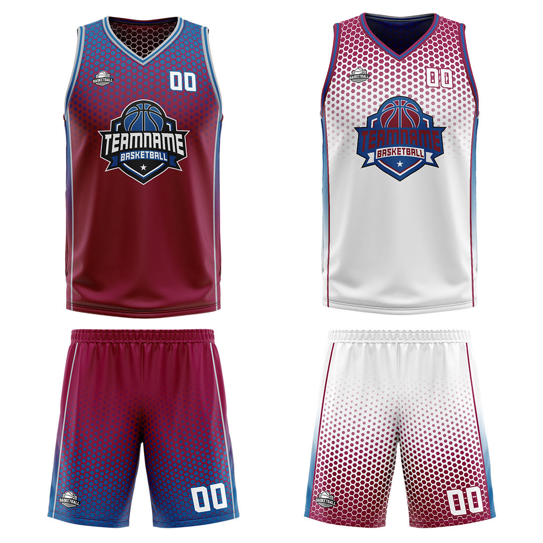 Benutzerdefinierte Rot Weiß Blau Reversible Basketball Jersey Personalisierte Print Name Nummer Logo