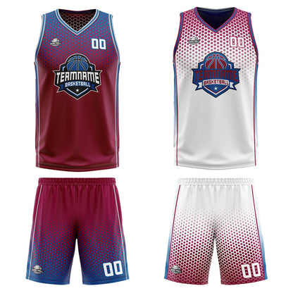 Benutzerdefinierte Rot Weiß Blau Reversible Basketball Jersey Personalisierte Print Name Nummer Logo