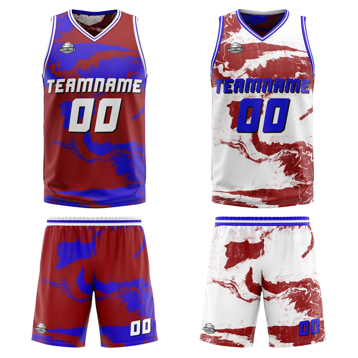 Benutzerdefinierte Rot Royal Reversible Basketball Jersey Personalisierte Print Name Nummer Logo