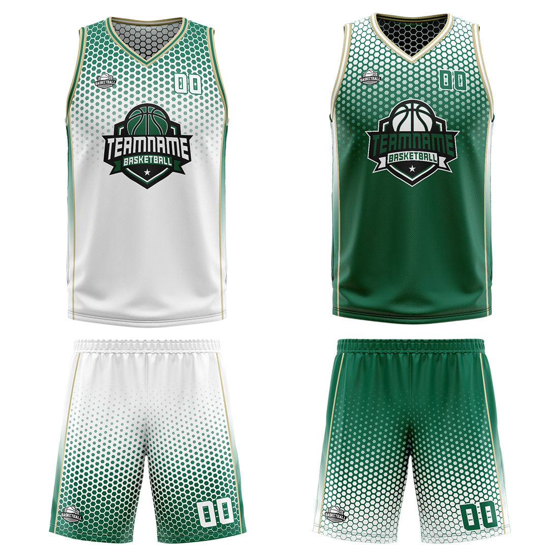Benutzerdefinierte Weiß Grün Reversible Basketball Jersey Personalisierte Print Name Nummer Logo