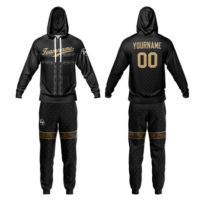 Benutzerdefiniert Schwarz Tarnung Sport Jersey Satz Trainingsanzug Zur Seite fahren Kapuzenpullover Oberteile und Hose Satz Königlich
