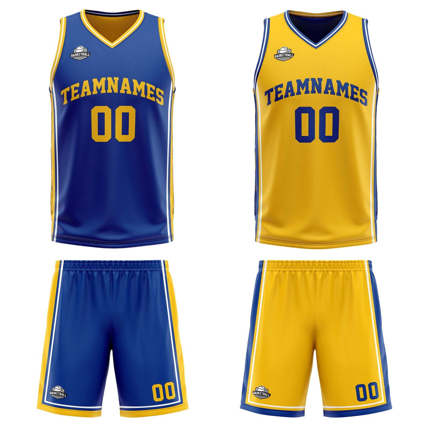 Benutzerdefinierte Royal Gelb Weiß Reversible Basketball Jersey Personalisierte Print Name Nummer Logo