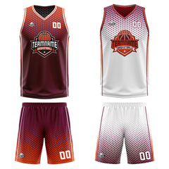 Benutzerdefinierte Burgund Orange Weiß Reversible Basketball Jersey Personalisierte Print Name Nummer Logo