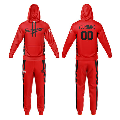 Benutzerdefiniert Rot Lichtblau Tarnung Sport Jersey Satz Trainingsanzug Zur Seite fahren Kapuzenpullover Oberteile und Hose Satz Königlich