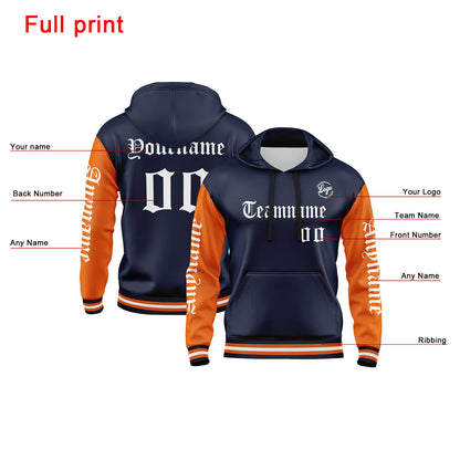 Benutzerdefiniert Marine Orange Hoodie Personalisiert Männer Pullover Hoodie Gedruckt Team Name Number Logo für Frauen