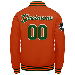 Benutzerdefinierte Verlauf Varsity-Jacke. Letterman-Jacke Dunkelgrün Orange