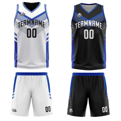 Benutzerdefinierte Weiß Blau Reversible Basketball Jersey Personalisierte Print Name Nummer Logo