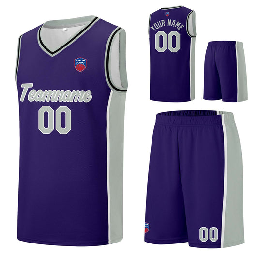 Individuelle Basketball-Jersey-Shorts für Männer und Frauen. Gestickter und gedruckter Name, Nummer und Logo Lila